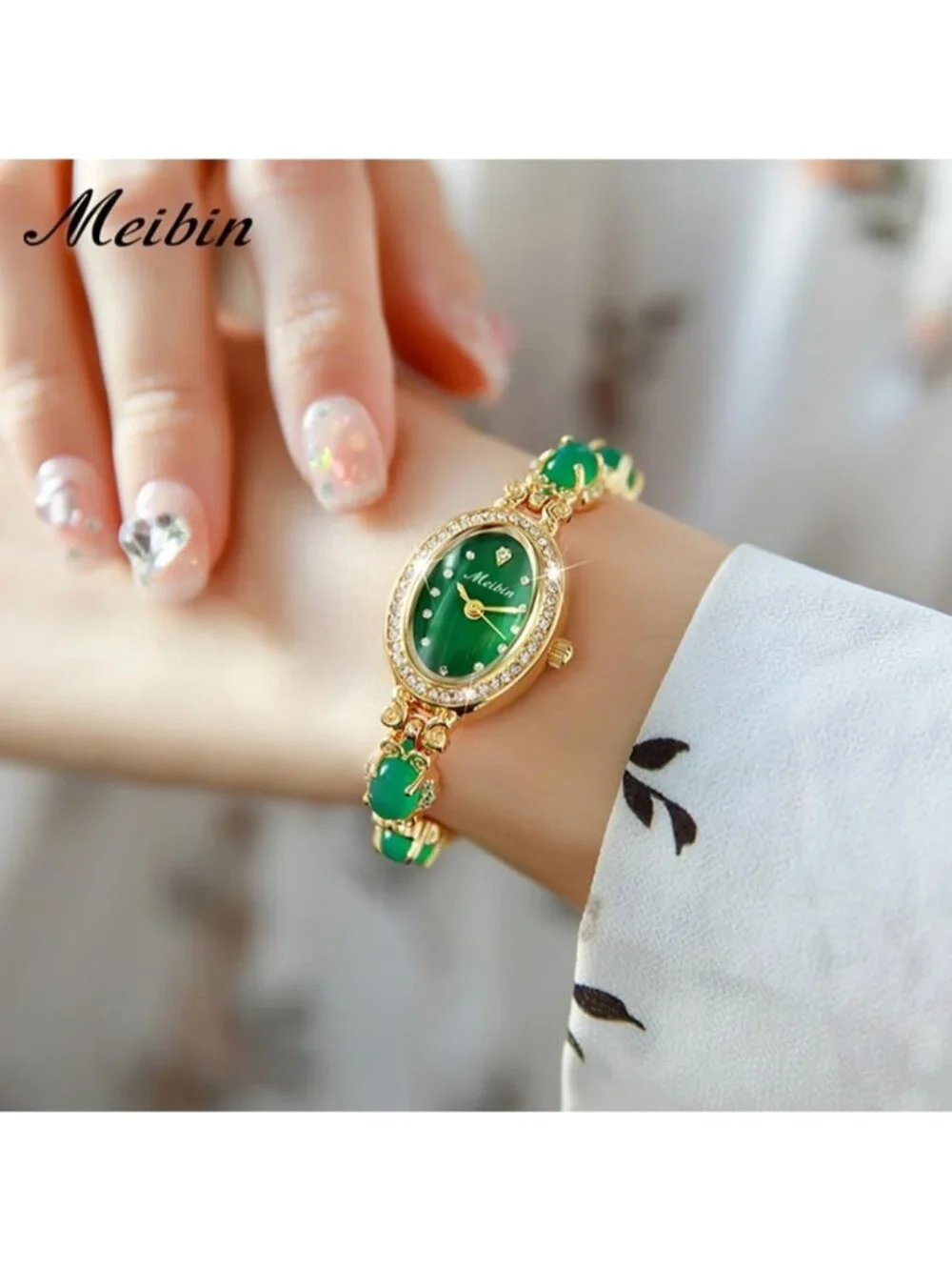 Women's Gold Crystal Diamond Bangle Ladies Bracelet Luxury Oval Wrist Watch